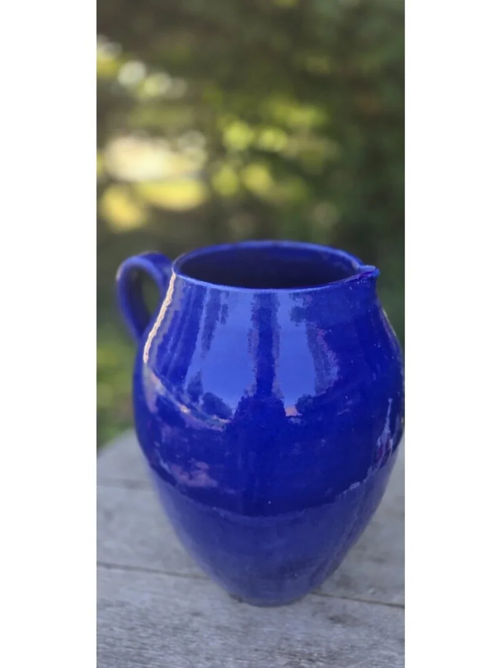 Cobalt Blue Pottery Vase Handmade In Portugal Vase 13X11 Inches 1 Chip